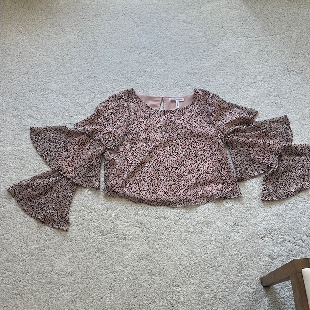 BCBGeneration Pink Floral Bell Sleeve Top